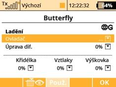 3. Platnost nastavení Konfigurace aerodynamické brzdy může být platná pro všechny letové režimy - symbol zeměkoule a písmeno G.