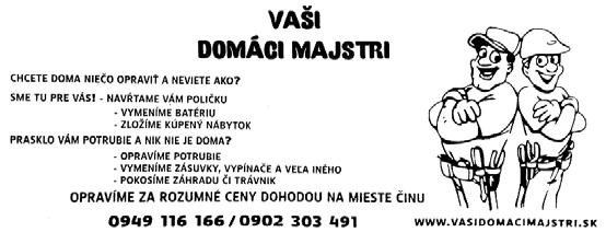 123nakup.eu, tel.: 0907 181 800. Predám auto PEUGEOT 207 70 kw vo výbornom stave, garážované, kontakt: 0908 164 834 služby reality Prenajmem zariadenú izbu v Š. Baniach, tel.č.