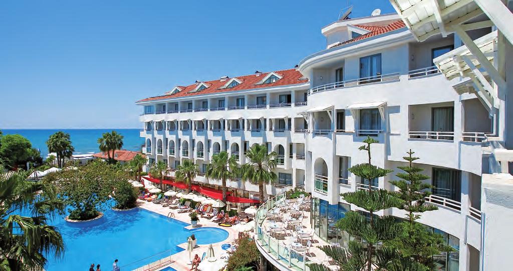 hotel Side Star Beach 183 Side POLOHA: cca 10 minut chůze od centra 65 km od letiště v Antalyi POPIS A PLÁŽ: u vlastní písečné pláže pozvolný vstup do moře lehátka, slunečníky a matrace na pláži