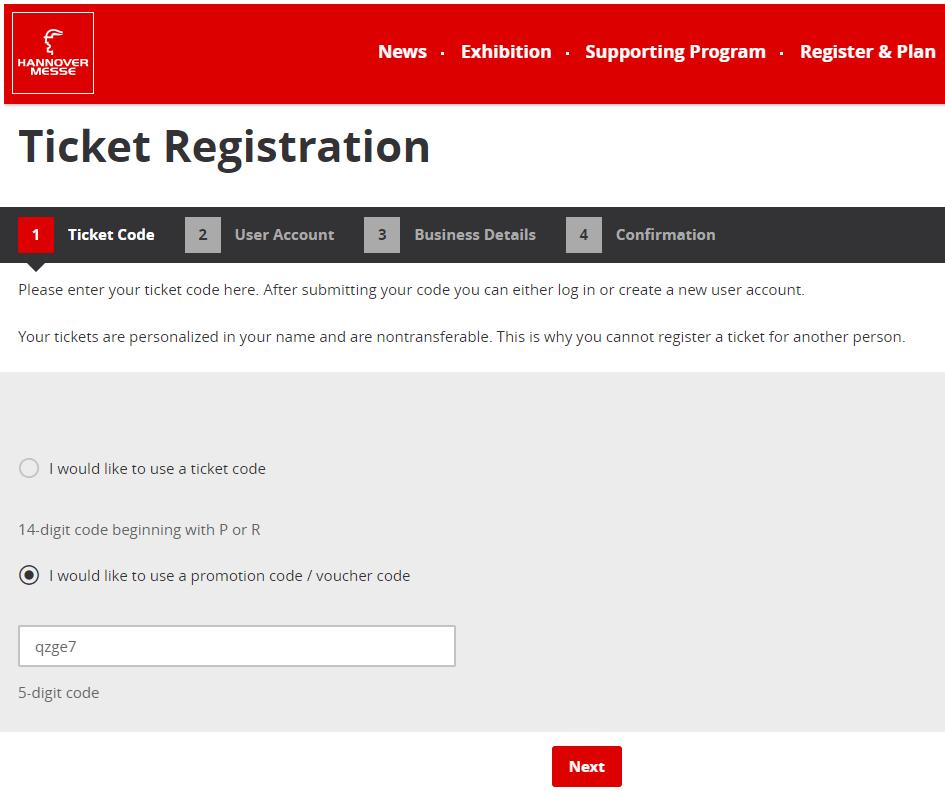 Postup při registraci vstupenky Nyní se nacházíte na stránce pro Registraci vstupenky Kód vaší vstupenky (promotion code) je