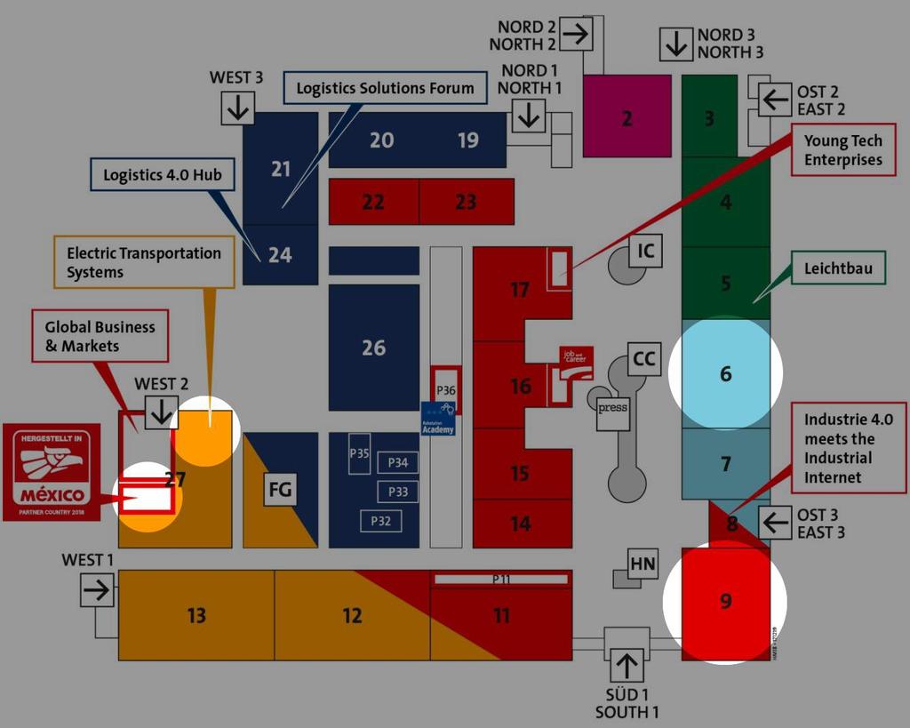Mapa Hannover Messe 2018 Intenzivní účast Siemens na veletrhu Siemens Integrated Energy Plaza Hala 27, 70m² 27 6 Siemens PLM Software Hala