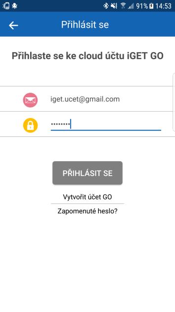 1.5. První přihlášení Jakmile máte vytvořen účet iget GO a potřebujete se do něj přihlásit, stačí zvolit variantu PŘIHLÁSIT SE a následně vyplnit zaregistrovaný email a heslo.