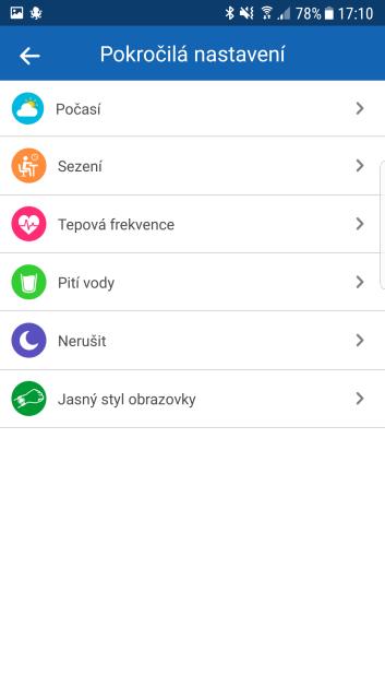 2.4.6. Pokročilá nastavení (pouze u některých modelů) Toto menu je přístupné u chytrých náramků iget FIT.