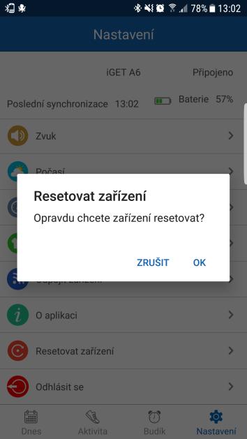 Resetovat zařízení a následně potvrdit.