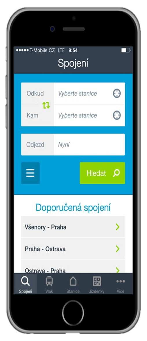 uživatelů Platformy ios, Android On-line i off-line hledání spojení Nákup jízdních dokladů Vše o vlaku (jízdní řád, řazení, služby