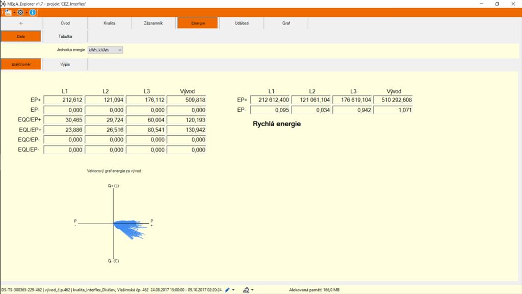 Obrázek 2-20 Zobrazení dat z databáze Výpis (viz poznámka) hodnot navolených veličin z databáze přístroje. Jedná se o zdrojová data. Výpis je stránkován z důvodu rychlosti načítání dat.