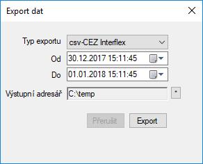 o export dat všechna měření obsažená v seznamu měření budou exportována. Zadejte typ exportu, časový rozsah exportovaných dat a výstupní adresář, kam bude export uložen. 2.