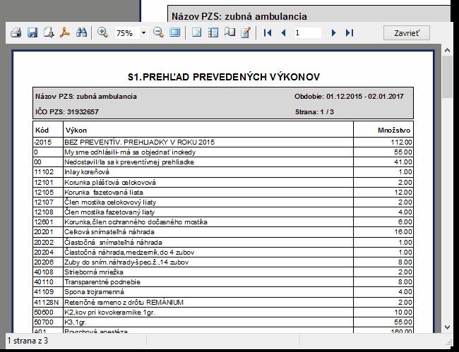 Popis ovládania programu 2.4 3 Vytlačenie štatistického prehľadu Vytlačenie štatistického prehľadu Ovládacie tlačítko pre tlač zostavy sa nachádza v hornej časti každého zobrazeného prehľadu.