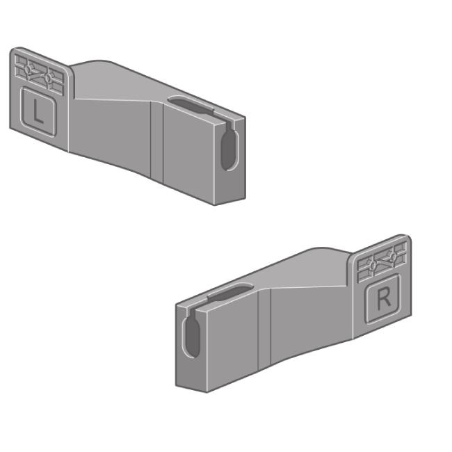 Note: The brackets are marked L and R. Sehpa ve bölmenin bulunduğu kutudan iki montaj parçasını çıkarın. Not: Parçalar L ve R harfleriyle işaretlenmiştir.