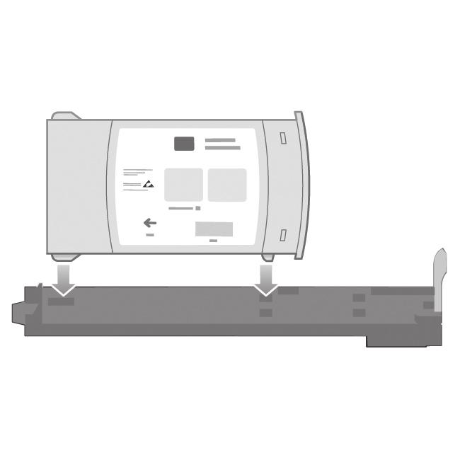 65 66 67 68 Place the ink cartridge onto the ink cartridge drawer. Note that there are marks on the drawer showing the correct location.