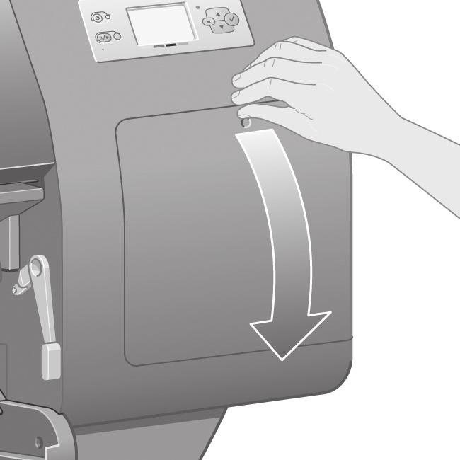 89 90 91 92 Press the printhead cleaner door, which is on the right side of the printer.