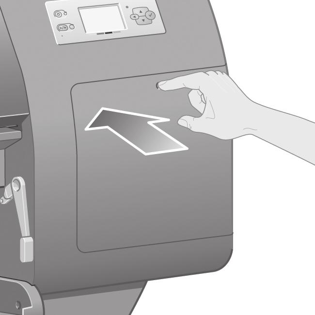 Stiskněte dvířka pro čisticí kazetu tiskové hlavy na pravé straně tiskárny. Nyissa ki a nyomtatófej-tisztítók ajtaját.