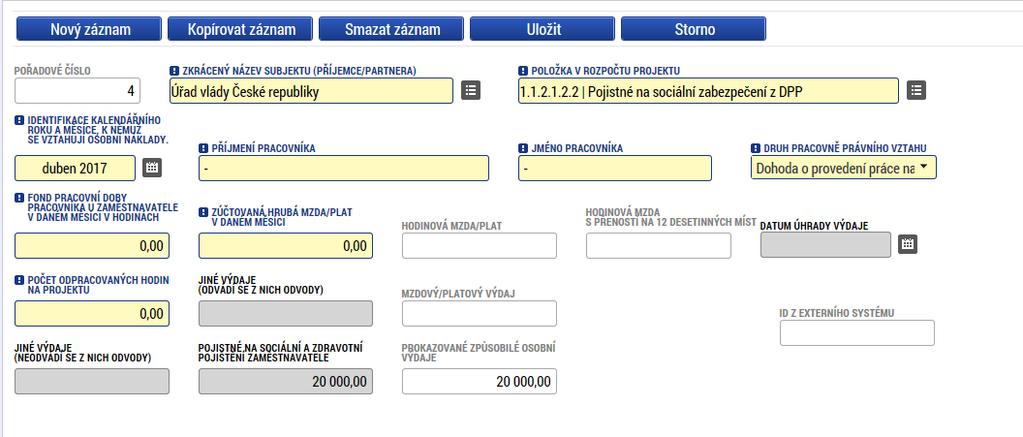 Příklad vyplnění SP z DPP za konkrétního zaměstnance: II.