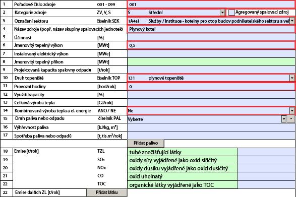 5.5.2 Poplatky za spalovací zdroje Vyplní se množství zpoplatněných znečišťujících látek - viz. 19 odst.