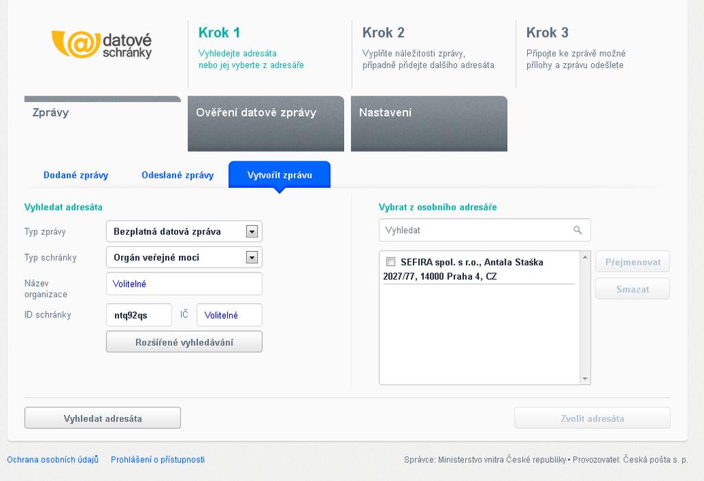 Zasílání návrhu projektu a zpráv prostřednictvím ISDS 5.