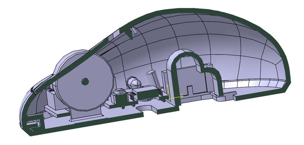 Jako u horní části byly vytvořeny technologické rádiusy u všech prvků, vycházejících ze skořepiny. Obr. 37 Pohled na vnitřní stranu ergonomické myši 7.