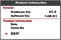 Informace o výrobku: Zobrazí informace typu verze software, verze hardware.