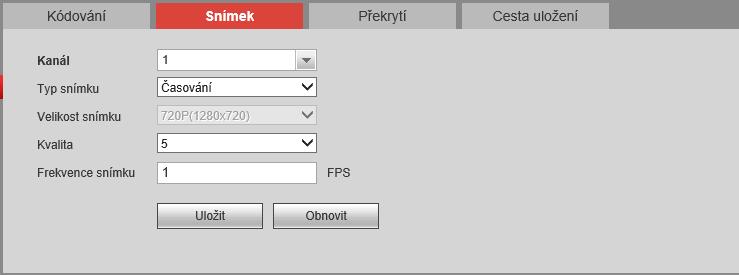 d. Snímek Nastavení kvality vytvořeného snímku Kanál, který nastavujeme Typ snímku, jehož