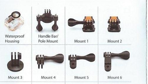 Seznam příslušenství Waterproof housing- vodotěsný kryt Handle bar/ Pole mount- držák