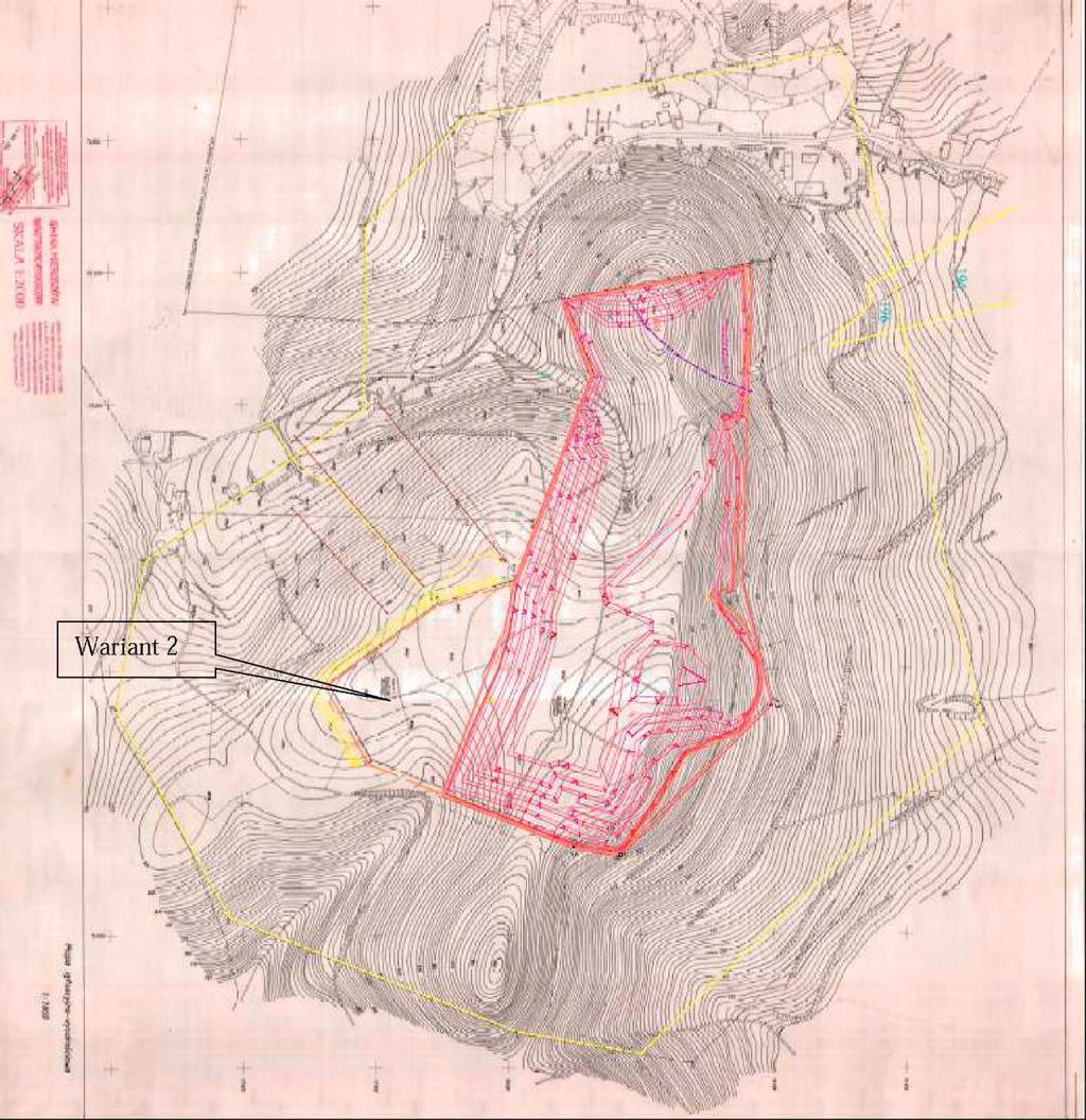 Obr. 2 Plánovaná těžba (červená barva) 3. Dosavadní způsob využití terénu, pokrytí porosty Většina prostoru ložiska a také hřebene Klinu je porostla lesem.