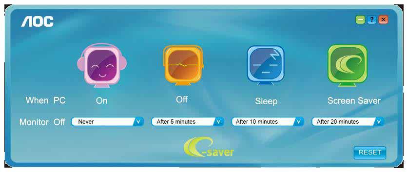 e-saver Vítá vás software AOC e-saver pro správu napájení monitoru!