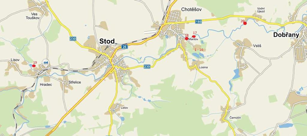 6 2. Metodika Geografické vymezení: Všechna sledovaná území se nachází na západě Čech, okres Plzeň-Jih, zhruba 18 km od Plzně.