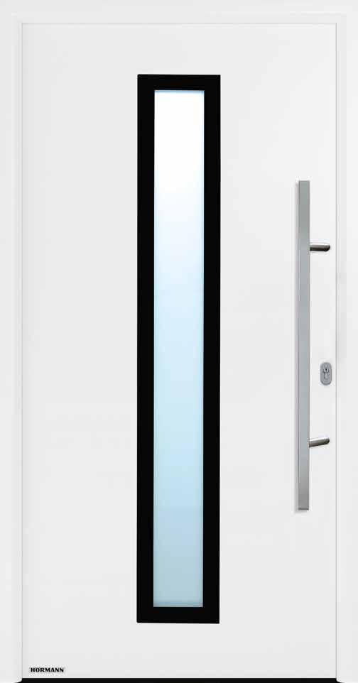 Ocelové / hliníkové domovní dveře Thermo65 Nový elegantní dveřní motiv a nové možnosti vybavení Motiv 600 s elegantním skleněným prvkem Thermo65 motiv 600 elegantní prosklení s černým kontrastním