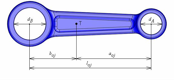 Parametry ojnice Obr. 16 Parametry ojnice pro redukci Délka ojnice l oj = 91 [ mm ] ( 5.4 ) Průměr horního oka ojnice d A = 16 [ mm ] ( 5.5 ) Průměr dolního oka ojnice d B = 24 [ mm ] ( 5.