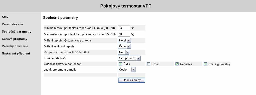 nastavení parametrů