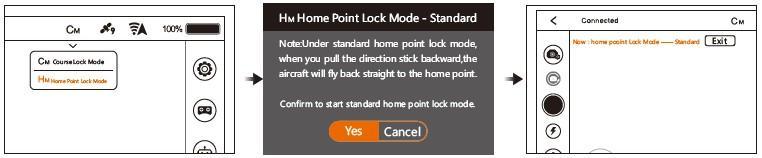 Aktiváciu Course Lock Mode urobíte v aplikácii Wingsland Fly. Návrat späť - Home Lock Mode Ak dron stratíte z dohľadu, pomocou funkcie Home Lock Mode ho ľahko privoláte späť.