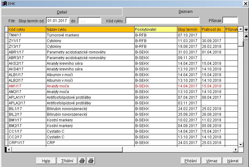 EHK SLP nabízí aparát pro vedení seznamu jednotlivých cyklů EHK V kódu pro poskytovatele je uvedena informace, pro které