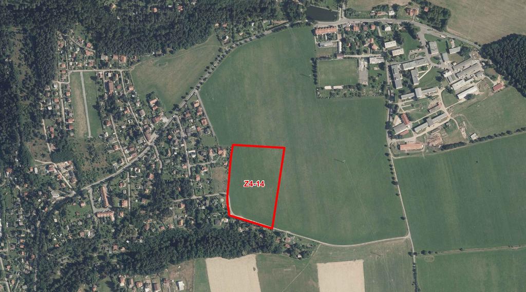 Územní studie plochy Z4-14 obr.1. - letecký snímek s vyznačením řešeného území c.