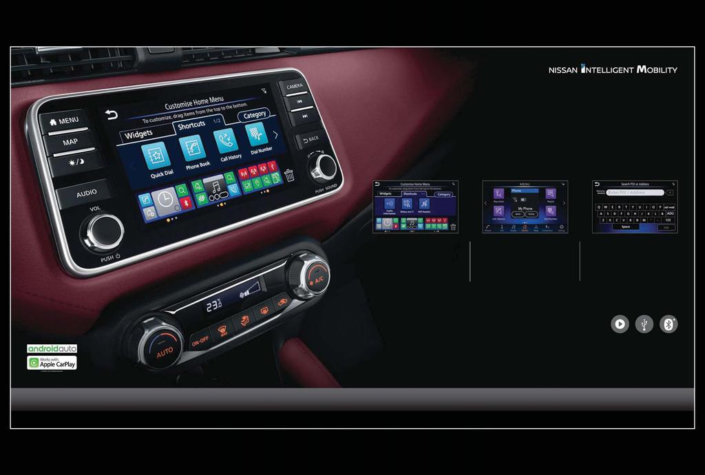 NISSANCONNECT Nová generace audio a navigačního systému Nissan přináší integraci chytrého telefonu, hands-free komunikaci a aplikace ve voze pomocí technologie Bluetooth.