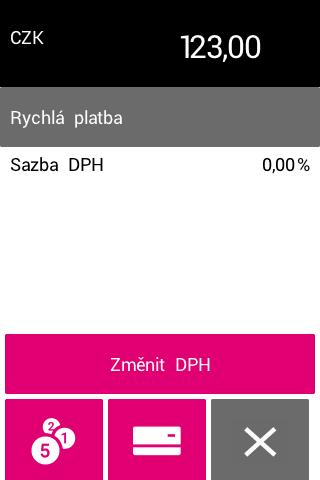 nebo přímo stiskem numerické klávesy pro zadávání částky. Částka se zadává na klávesnici v haléřích pro zadání 123 kč musíte stisknout klávesy 1, 2, 3, 0, 0.