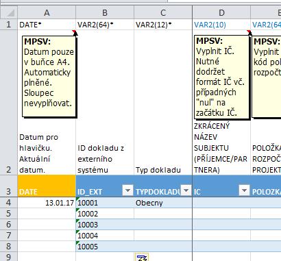 Vzorové příklady vyplnění XLSX Pro názornost si lze prohlédnout (případně využít) předpřipravený XLSX se vzorovými daty (příloha tohoto návodu) ŘO OPZ: ukázka naplnění SD-1 soubor