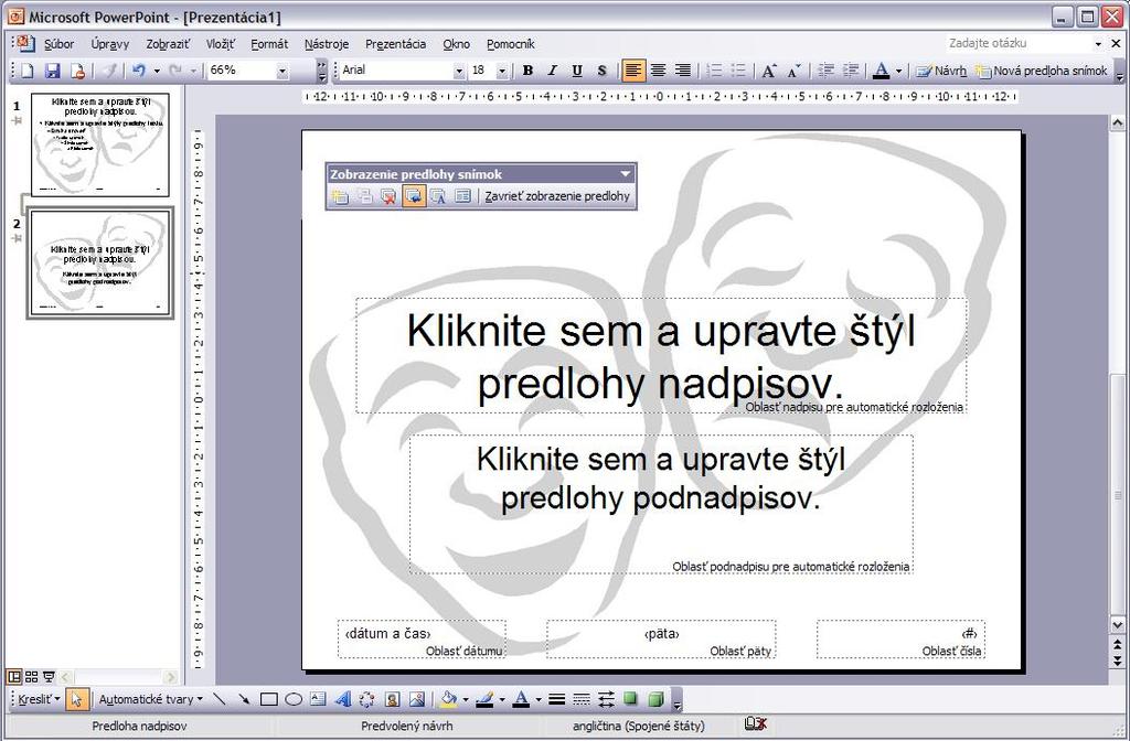 Poznámky čiastočne prirovnať k zmenám štýlu v dokumente aplikácie Word. PowerPoint ponúka celkovo štyri typy predlôh: predloha nadpisov definuje počiatočný formát úvodnej snímky prezentácie.