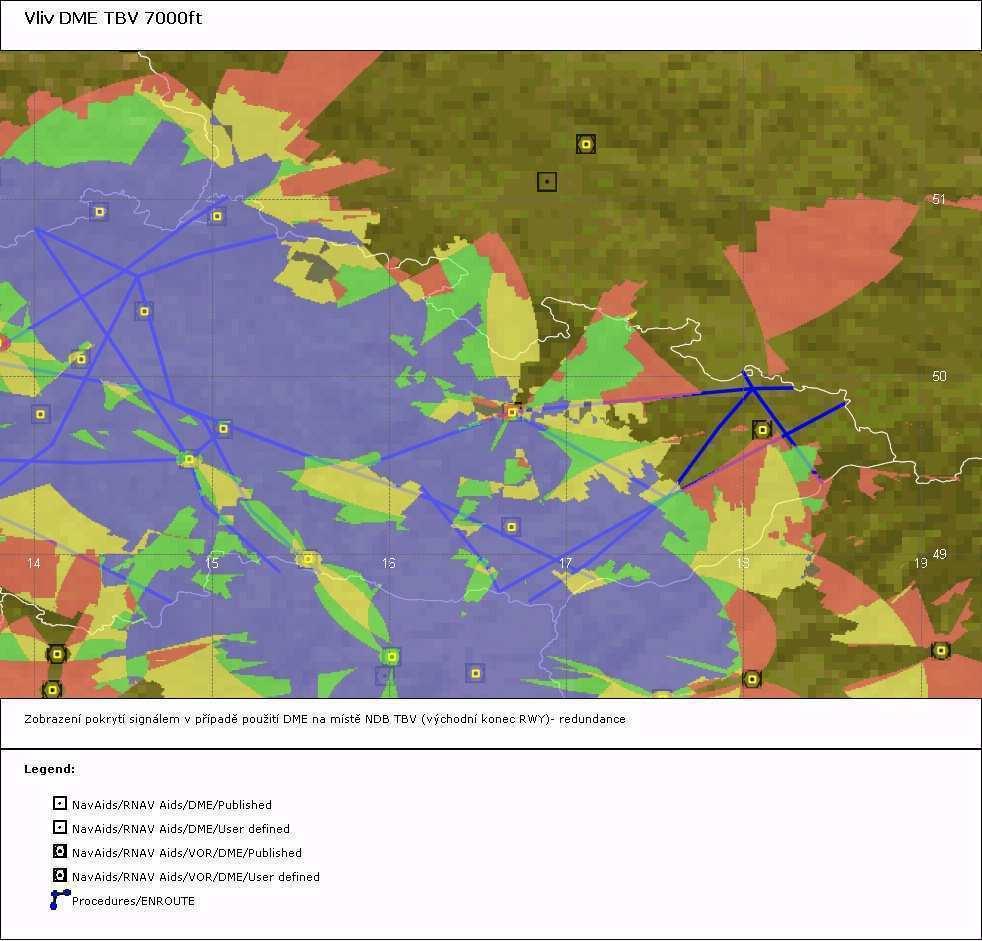 Obr. 24 Navigační výkonnost pro výšku 4000 ft pro DME na místě NDB TBV Obr.