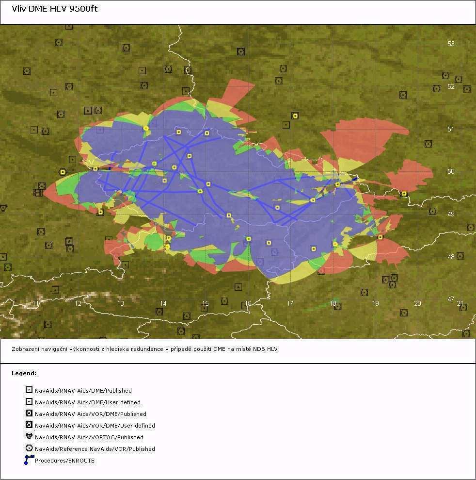 Obr. 28 Navigační výkonnost pro výšku 4000 ft pro DME na místě NDB HLV Obr.