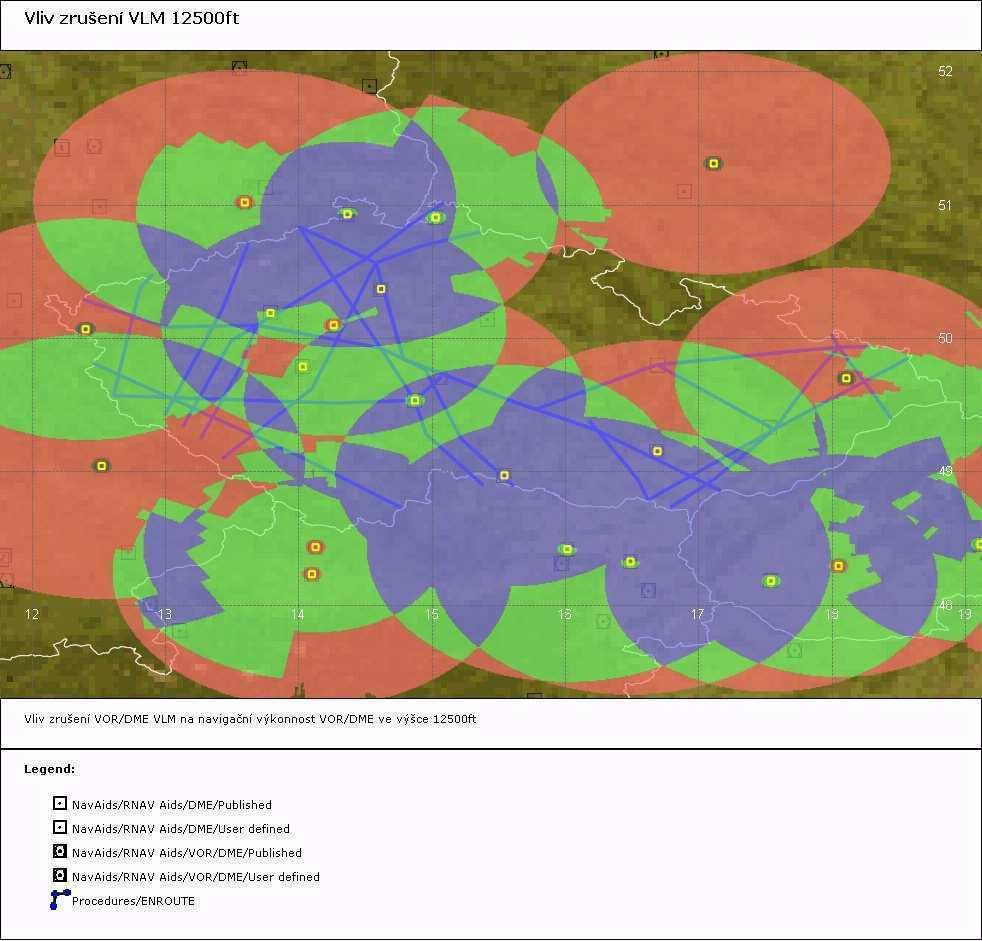 Obr. 31 Navigační výkonnost pro výšku 9500 ft při vyřazení VOR/DME VLM Obr.