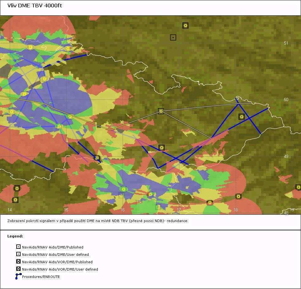 58 Navigační výkonnost pro výšku 3000 ft pro DME na místě NDB TBV Obr.