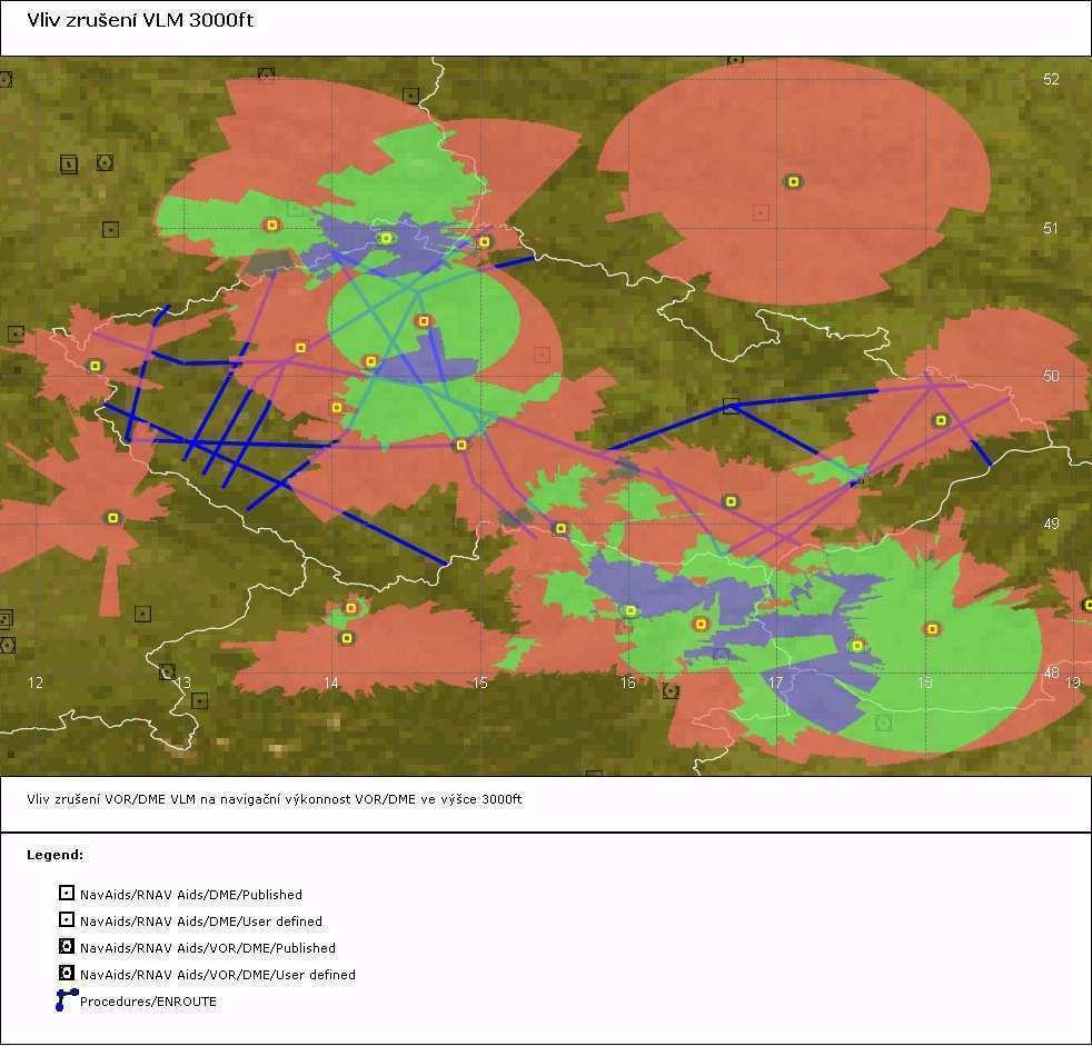 Výsledky analýz navigační výkonnosti VOR/DME při vyloučení VOR/DME VLM Obr.