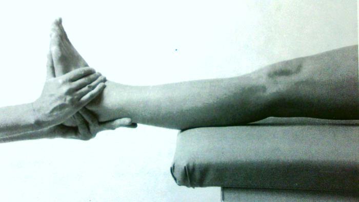 Funkční svalové testy posturálních svalů Test trojhlavého svalu lýtkového dle Jandy (2004) Poloha: Vleže na zádech, netestovaná dolní končetina flektována, chodidlo na podložce, testovaná dolní