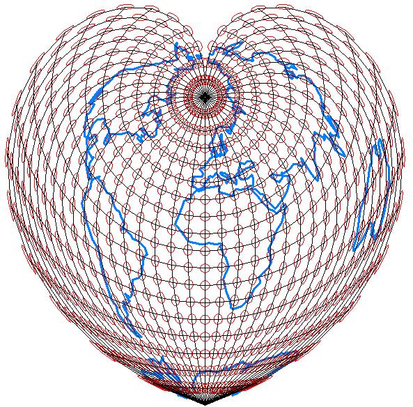 12. Ukázka Tissotových indikatrix m p Werner-Staabova zobrazení Geografická síť