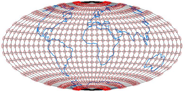19. Ukázka Tissotových indikatrix Hammerova zobrazení Geografická síť +