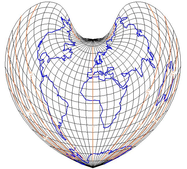 6. Ukázka ekvideformát m p Bonneova zobrazení Geografická síť +