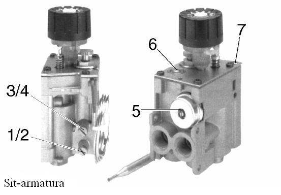 Plynová armatura SIT Obr. 19 2. Nastavení jmenovitého tepelného výkonu za pomocí metody tlaku na tryskách.