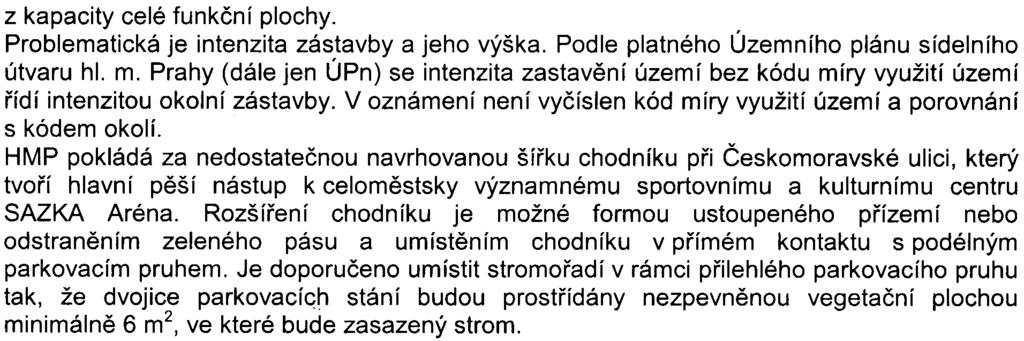 z kapacity celé funkèní plochy. Problematická je intenzita zástavby a jeho výška. Podle platného Územního plánu sídelního útvaru hl. m.