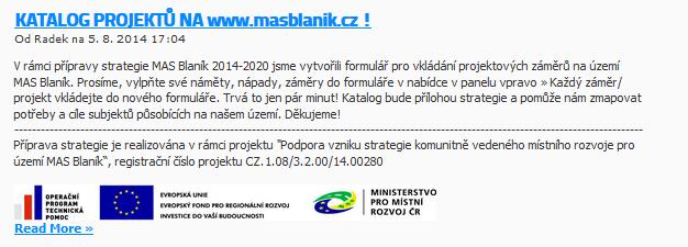 Obrázek: Oznámení na stránkách www.masblanik.