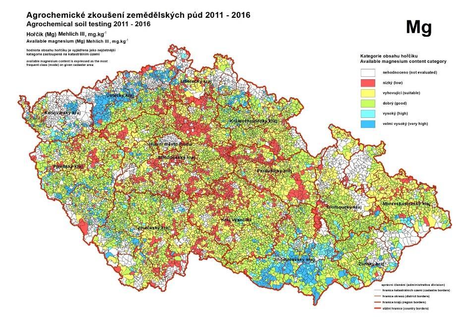 Mg 50 40 30 Kategorizace přístupného hořčíku na zemědělské půdě