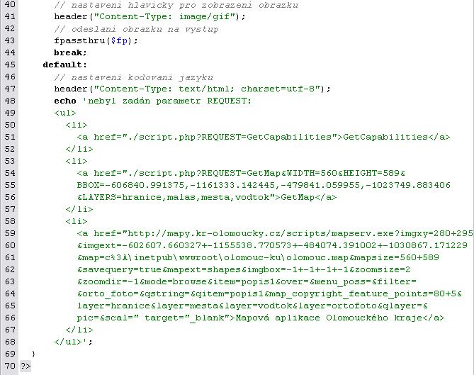 Obrázek 3: PHP skript Skript je tvořen třemi částmi: První část tvoří hlavička, kde se nachází jméno autora, rok vytvoření a copyright.